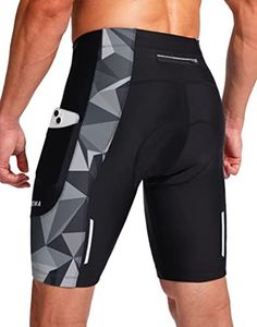 Men's Bike Shorts 3D Padded Cycling Road Biking Underwear Mountain Riding Biker Bicycle UPF 50+ Cycle Shorts Zipper Pockets(Black/Dark Gray Triangle,XL)