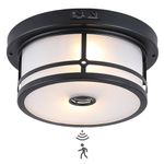 Vexagyle Outdoor Flush Mount Motion Sensor Ceiling Light,2-Light Industrial Porch Lights Ceiling Mount Black Finsh with Clear Frosted Glass for Front Porch, Garage, Patio, Entryway, Farmhouse