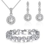 Crystalline Azuria Round White Zirconia Crystals Set Pendant Necklace 18 inches Earrings 18K White Gold Plated for Women