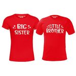 Hangout Hub Boy's & Girl's Round Neck T-Shirt Little Brother Big Sister (Red;Little Brother-0-2Yrs;Big Sister-8-10Yrs ;) Pack of 2 Kids Sibling Family T-Shirts