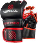 Sanabul Essential 4 oz MMA Gloves for Men and Women Professional Fight Gloves for Sparring Grappling and Competition 4oz Gloves - Black/Red, Small/Medium