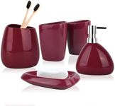 NTSJJTSS Bathroom Accessory Set,5 Pcs Ceramic Bathroom Accessories Sets Complete, Soap Dispenser Toothbrush Holder Set for Bathroom Counter Sink,Home Apartment Modern Bathroom Decor,Burgundy Red