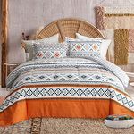 FlySheep 3 Piece Bohemian Orange Comforter Set Queen Size, Tribal Geometric Bedding Set for All Season, Ultra Soft Microfiber Reversible Comforter + 2 Pillow Shams