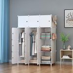 HOMIDEC Portable Wardrobe Foldable Closet with 12 Compartments, Combination Armoire Modular Cabinet Clothes Storage Organizer Shelf with Clothes Hanging Rails for Bedroom