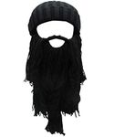 YEKEYI Viking Beard Beanie Horn Hat Winter Warm Mask Knitted Wool Funny Skull Cap Black