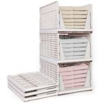 X-Large Stackable Plastic Storage Basket Foldable Clothes Organizers 3 Pack Closet Drawer Storage, Folding Containers Bins Cubes for Cupboard Office Kitchen Bathroom Bedroom Office (3 Pack)