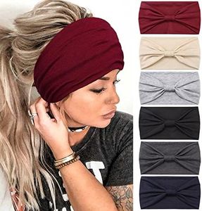 Headbands for Women, 6 PCS Wide Boho Headbands Elastic Bandana Non Slip Sweat Fashion Large Headwraps Hair Bands Headwear fit All Head Sizes for Workout, Sports, Running, Yoga (Set 4)