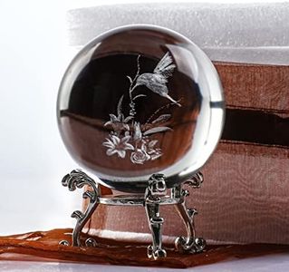 60mm 3D Laser Hummingbird Crystal Ball Paperweight Figurines Glass Crystal Ball with Stand Gift