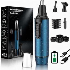 Nasenhaartrimmer Herren, USB Wiederaufladbar Nasenhaarschneider 3 in 1 Set Ohrhaarschneider mit Doppelschneideklingen, Schmerzfreier Augenbrauen und esichtshaartrimmer für Männer und Frauen