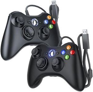 2 Pack Replacement for Xbox 360 Controller Wired, Upgraded Joystick Compatible with Xbox 360 & Slim/Windows 11/10/8/7 PC Controller, with Dual-Vibration 2.5mm Headphone Jack Voice Function Black