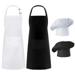 Hyzrz 2 Pack Chef Apron Hat Set, Adjustable Bib Cooking Aprons Water Drop Resistant Baker Kitchen Cooking for Women Men Father's Gift (Multicolor)