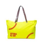 Woman Baseball Tote Handbag Large Oversize Casual Canvas Sports Mom Beach Travel Bag, Softball Embroidery, Large