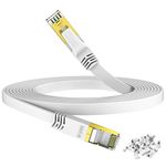 HiiPeak Cat 8 Flat Ethernet Cable 10m, Cat8 Internet Cable 40Gbps 2000Mhz High-Speed Professional LAN Patch Network Cables with RJ45 Gold-Plated Connector, Compatible with Cat5/Cat6/Cat7, White(10 m)