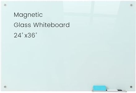 Gooderboard Glass Magnetic White Board - 36 x24 Inches Dry Erase Glass Whiteboard for Wall