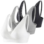 COLOMI Maternity Nursing Bra Wirefree Cotton Breastfeeding Bra for Sleep Lace Maternity Bralette (L, Black+Grey+White)