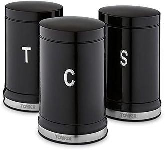 Tower T826171NOR Belle Set of 3 Canisters, Tea/Coffee/Sugar Storage, Noir, Steel, Black