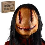 Homgaty Scary Halloween Mask for Adults, Realistic Horror Mask with Hair, Creepy Halloween Mask for Theme Party Cosplay (Style A)