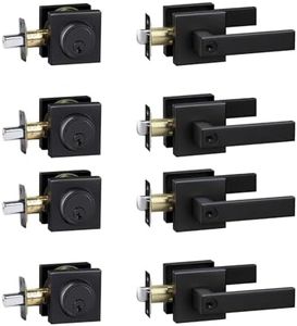 Exterior Door Lock Set with Deadbolt, Front Door Handle Set with Deadbolt, Door Levers Single Cylinder Deadbolt Set, Keyed Alike Heavy Duty Keyed Entry Handles Locksets,(Matte Black,4Pack)