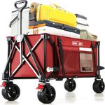 Overmont Collapsible Wagon Cart with Wheels - 220L Foldable Heavy Duty Wagon with Big All-Terrain Wheels - 330Lbs Weight Capacity with Side Pockets for Camping Sports Garden Grocery Shopping red