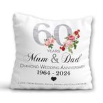 60th Wedding Anniversary Gift - Personalised 60th Anniversary Cushion - 60 Years Marriage Anniversary Pillow with Custom Names - Diamond Wedding Anniversary Present for Parents Grandparents