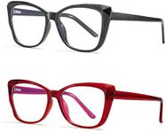 Maxjuli Cat Eye Blue Light Blocking Glasses Women,Fake Glasses with Cute Nerd Frame Computer Glasses 2 Pack (Black/Red)