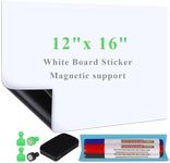 Qiytecno White Board Sticker Adhesive Backing, 12" x 16" Magnetic Dry Erase Board Contact Paper Stick on Wall, Whiteboard Sheet for Teacher Kids Classroom, Include Markers, Eraser with Magnet