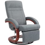 HOMCOM Swivel Recliner Chair with Footstool and Wood Base, Manual Reclining Chair for Living Room, Bedroom, Grey