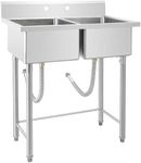 Freestanding Sink, Commercial Stainless Steel Sink 41"x23"x45", 2 Compartment Kitchen Freestanding Sink, Prep & Utility Sink for Home, Restaurant, Laundry, Garage, Workshop Sink With Legs, Outdoor
