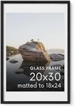 HAUS AND HUES 20x30 Picture Frame with Real Glass & Black American Oak Matted to 18x24 - Oak Large Glass Frame - Includes Vertical & Horizontal Hang - Ideal for Home, Room, Office (20x30 in, Black)