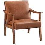 Yaheetech Armchair Sofa Accent PU Leather Chair Retro Lounge Chair with Rubber Wood Legs Comfy Seat/Backrest for Modern Living Room Bedroom Dining Room Office Reception Balcony, Light Brown