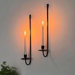 Wall Candle Sconces Set of 2,Taper Candle Holder Black Wall,Metal Sconce Wall Decor,for Living Room Farmhouse Fireplace Wedding (Black)