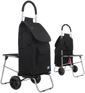 White Magic Handy Trolley with Seat - 3 in 1 Multi-Purpose Shopping Cart, Lightweight Stainless Steel, Comfortable Seat Supports Up to 100kgs, Jumbo Carry Bag with 7 Pockets