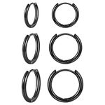 3 Pairs Black Hoop Earrings for Women, Minimalist Black Huggie Hoop Earrings, Simple 3 sizes 12mm/15mm/17mm Hoop Earrings for Women Men Gift…