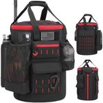 SunForMorning Baseball Bucket Bag Baseball Coaching Accessories Organizer Tactical Style Softball Bucket Bag with Anti-Slip Bottom, Multiple Pockets for Bat, Gloves, Scoreboards, Black+Red