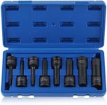 LEONTOOL 8PCS Impact Allen Socket Set, 1/2" Drive Impact Hex Driver Set, Metric H5-H19 Hex Bit Socket Set, Lengthen Allen Key Socket Set, Cr-Mo Steel 1-Piece Construction Impact Adapter, Case Included