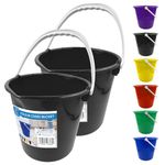 Colour Coded Plastic Bucket with Handle, 2 Gallon (7.5L) Household Heavy Duty Bucket with Spout and Easy-Grip Handle, Multipurpose Water Bucket for Cleaning, Bath, and Gardening (Black Pack of 2)