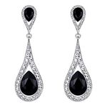 EVER FAITH Wedding Party Black Earrings for Women Girls Sparkly Crystal Teardrop Dangle Drop Earrings for Bridal Brides Silver-Tone