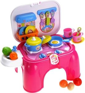 PowerTRC Electric Portable Kids Kitchen Cooking Set Toy - Lights & Sounds - Folds Into Stepstool