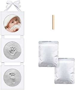 Navaris Cornice per Foto e Impronte Neonato - Kit Calco in Argilla per Impronta Mani Piedi Bambino - Portafoto Neonati 16x16x3,5cm - Legno Pino Bianco