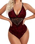 Avidlove Lingerie Bodysuit for Women Floral Lace Teddy One Piece Babydoll Mini Babydoll (Red,M)