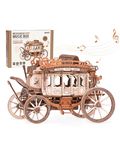 ROKR 3D Wooden Model Kits for Adults Mechanical Music Box Stagecoach Model Building Kits Wooden Puzzle Birthday Gifts for Kids and Adults, Stagecoach AMKA1