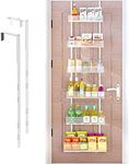 Over the Door Pantry Organizer - 6-Tier Mesh Basket Hanging & Wall Mounted Pantry Door Organizer, Over the Door Spice Rack with Adjustable Hooks for Kitchen, Bathroom, Bedroom, Storage Room (White)