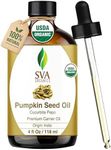 SVA ORGANICS Pumpkin Seed Carrier Oil 4 Oz Organic USDA 100% Pure Natural Cold Pressed Unrefined Therapeutic Grade Oil for Skin, Hair, Body