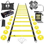 LYKAN FIT 20ft Agility Ladder Agility Training Equipment, Speed Ladder, Football Ladder, Training Ladder, Soccer Ladder Workout, Football Training Kit, Soccer Training Kit with Drill Charts (Yellow)