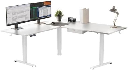 Mount-It! L Shaped Standing Desk - Extra Large 75" x 63" Electric Corner Standing Desk, Height Adjustable from 28.3" to 46.5", 3 Memory Settings, White Solid Steel Frame, White Tabletop