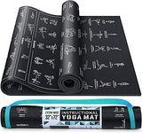 Instructional Yoga Mat with Carrying Strap: Cute Yoga Mat with 75 Illustrated Yoga Poses + 75 EasilyFollowed Stretching Exercises 14” Thick, NonToxic, NonSlip Yoga Mats for Women and Men (Jet