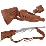 Leather Gun Buttstock Cheek Rest Pad with Matched Sling and Barrel Mount, No Drill/No Mounts/No Swivles Needed (Brown (.357 .30-30 .38), Righty Handed)