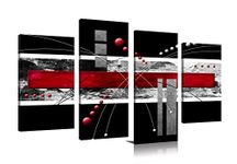 YPY Large Black Red Canvas Wall Art - 4 Panels Modern Abstract Picutre Set for Home Decoration - Contemporary Painting Artwork Ready to Hang Living Room Bedroom W48 x H36