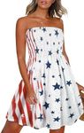 CHICGAL Summer Sundresses for Women Casual American Flag Printed Flowy Swimsuit Strapless Beach Dresses(Flag White,2XL)