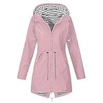 Light Rain Jacket Women's Waterproof Long Rain Coats Hooded Trench Coats Hooded Windbreaker Lightweight Raincoats, Dark Pink, Medium